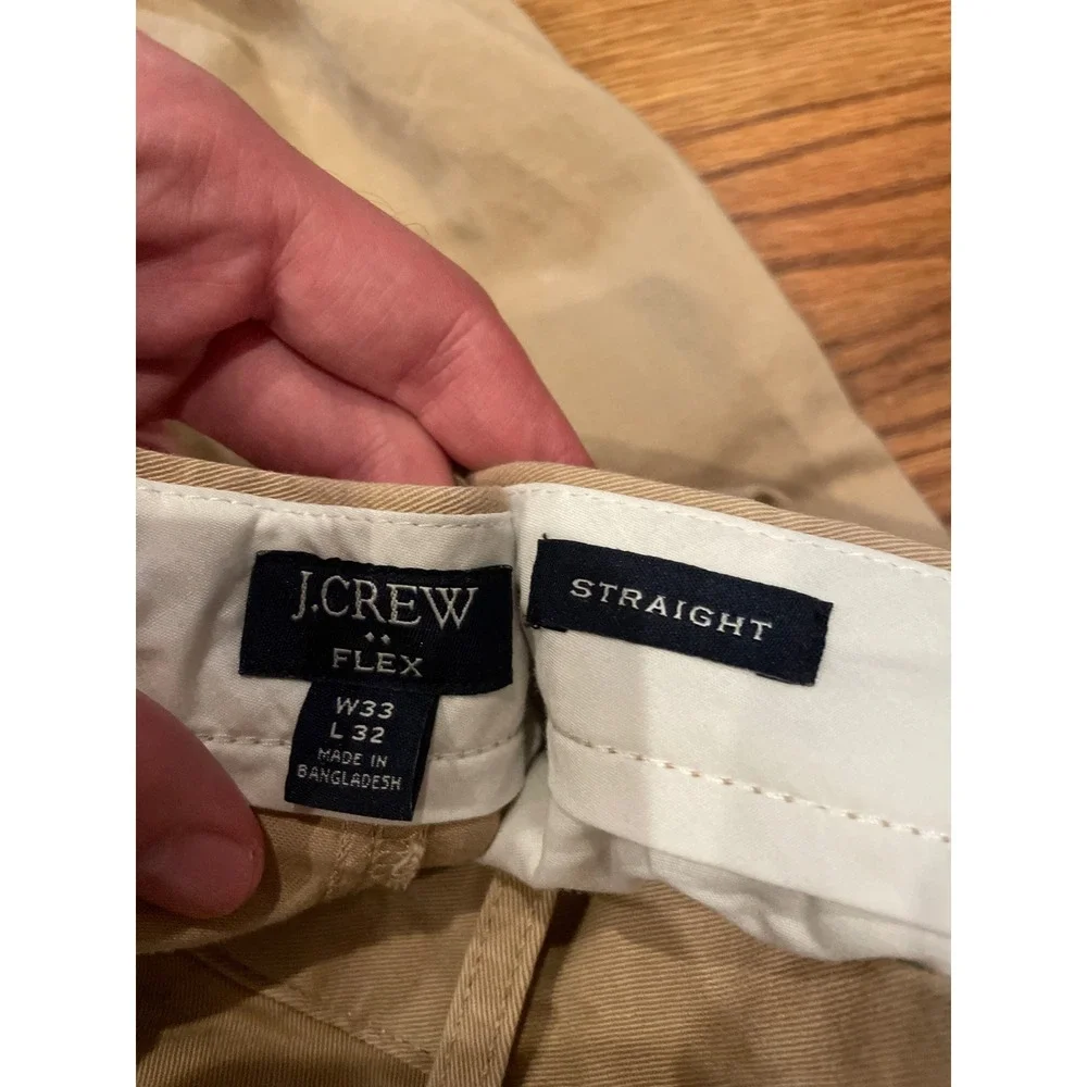 J. Crew Flex Mens Chino Pants 34x32 Beige Tan Straight Fit Flat Front Bundle 2
